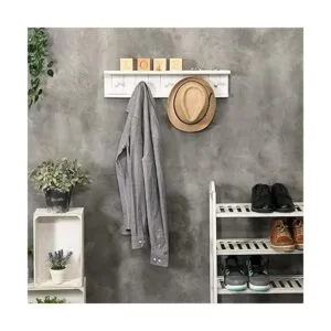 MyGift Estante de baño flotante de madera blanca con 5