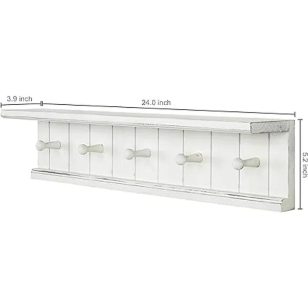 MyGift Estante de baño flotante de madera blanca con 5