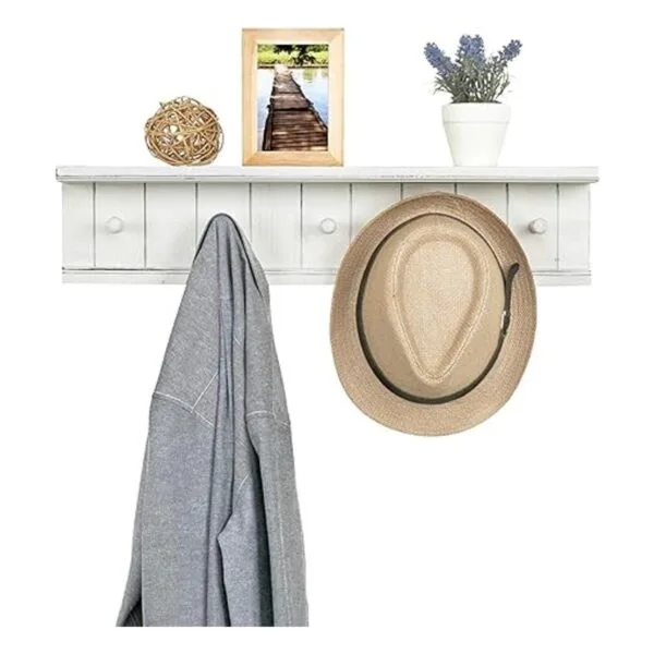 MyGift Estante de baño flotante de madera blanca con 5