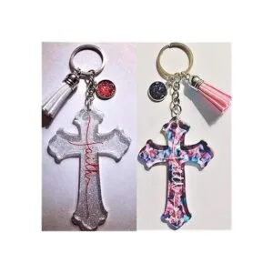 10 llaveros de acrílico en blanco con diseño de cruz de_4