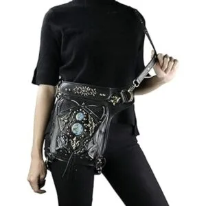 Riñonera gótica de cuero Steampunk bolso de cadena de_6