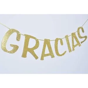 Gracias Banner Guirnalda dorada con purpurina para_4