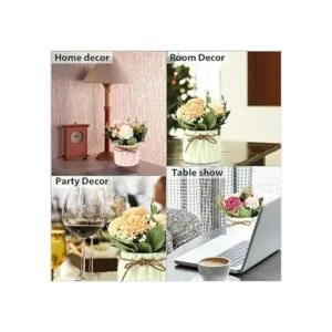 SUPNIU Ramo de hortensias artificiales con pequeño jarrón