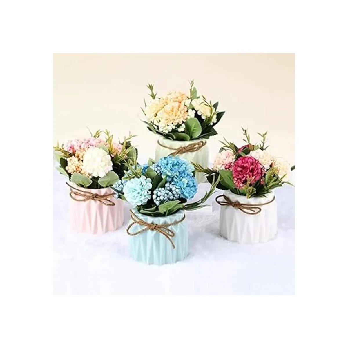 SUPNIU Ramo de hortensias artificiales con pequeño jarrón