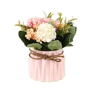 SUPNIU Ramo de hortensias artificiales con pequeño jarrón