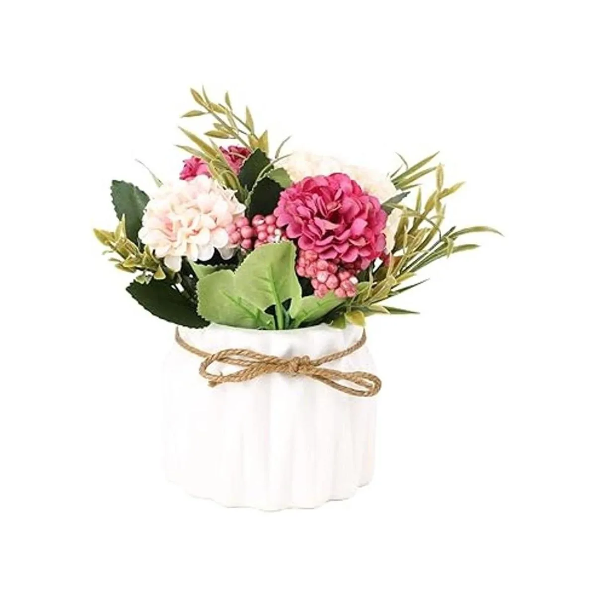 SUPNIU Ramo de hortensias artificiales con pequeño jarrón