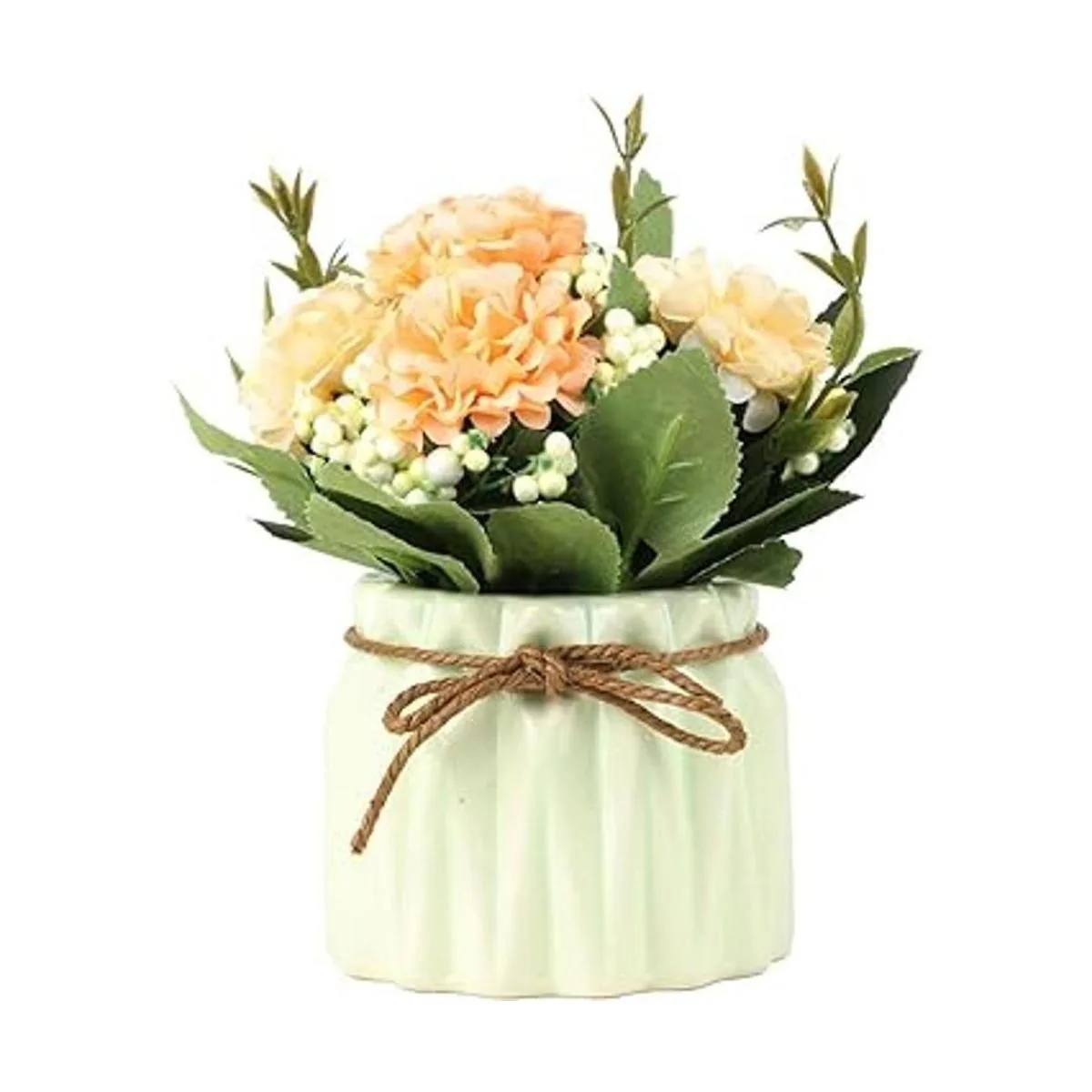 SUPNIU Ramo de hortensias artificiales con pequeño jarrón