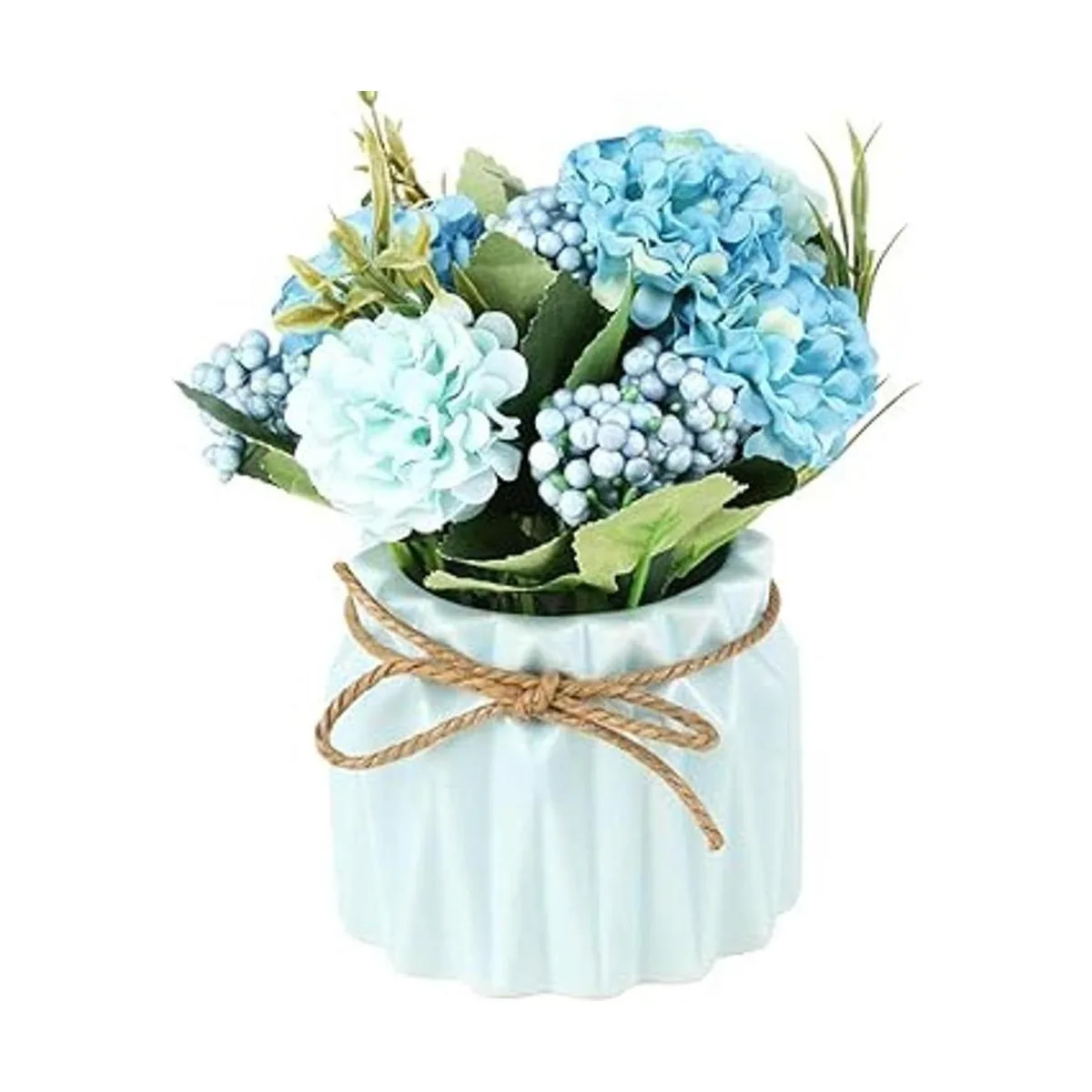 SUPNIU Ramo de hortensias artificiales con pequeño jarrón