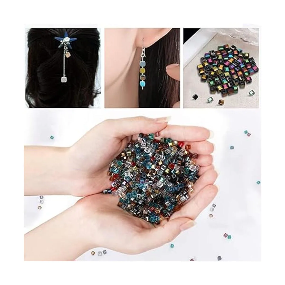 PHOGARY 1000 cuentas de cristal en forma de cubo cuentas_6
