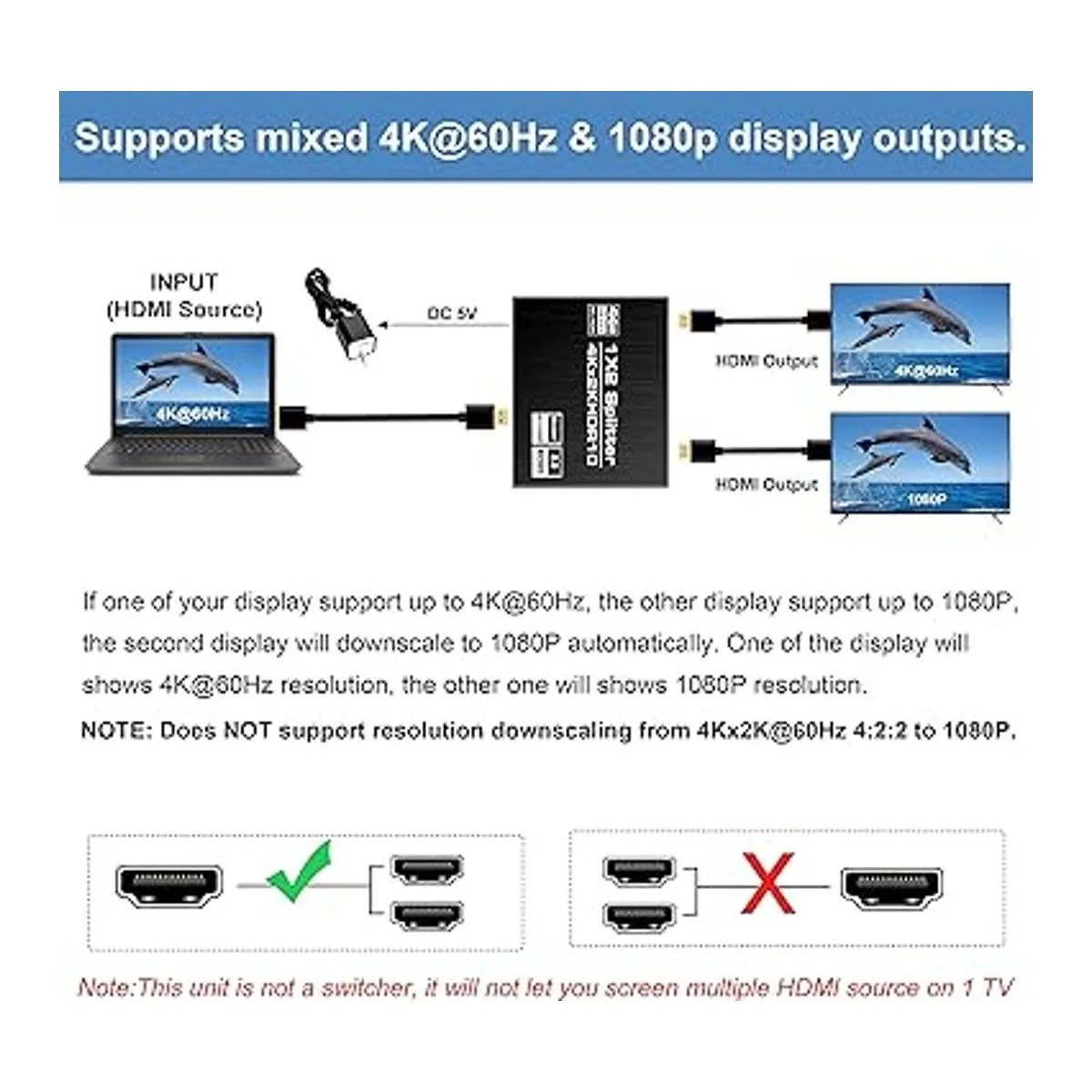 Divisor HDMI 4K60Hz 1 en 2 Out avedio links HDMI_3
