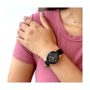 Anne Klein Reloj con correa de cuero negro y esfera de_2