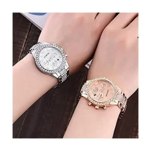 Reloj unisex de lujo de cristal de cuarzo calendario oro_5