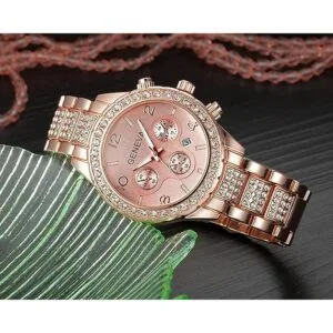 Reloj unisex de lujo de cristal de cuarzo calendario oro_3