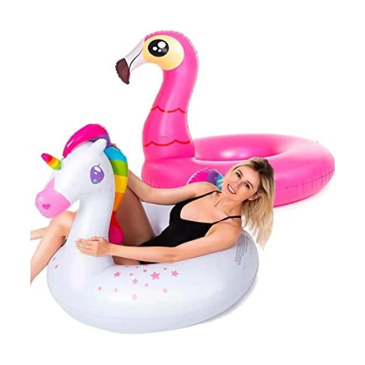 Flotador inflable de flamenco y unicornio paquete de 2