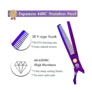 Juego de tijeras de corte de pelo morado de 5.5 pulgadas_3