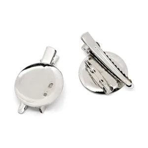 20 broches de plata en blanco con bandeja redonda con clip_1