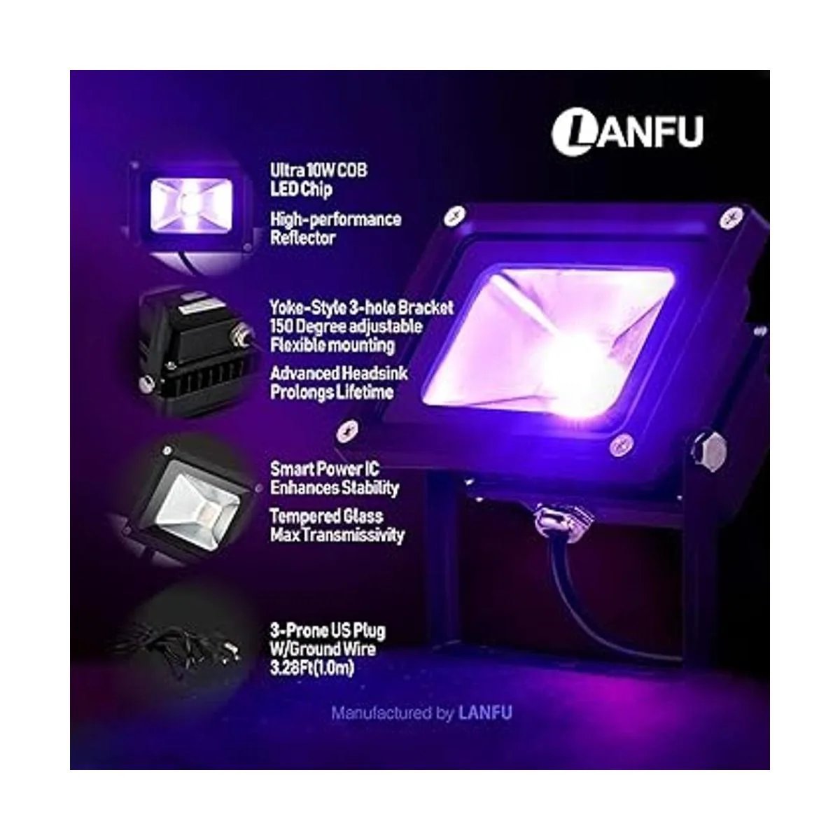 LANFU Paquete de 2 luces LED negras de 10 W para neón_2