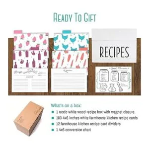 Outshine Caja de recetas grande de madera blanca con_5