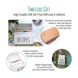 Outshine Caja de recetas grande de madera blanca con_3