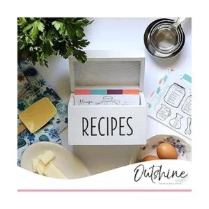 Outshine Caja de recetas grande de madera blanca con_4