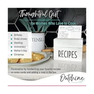 Outshine Caja de recetas grande de madera blanca con_6