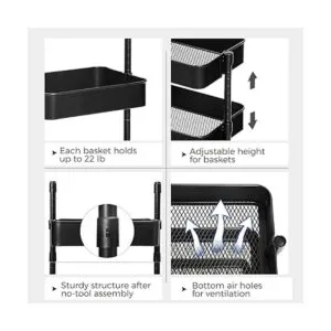 SONGMICS Carrito de metal de 3 niveles carrito de_2