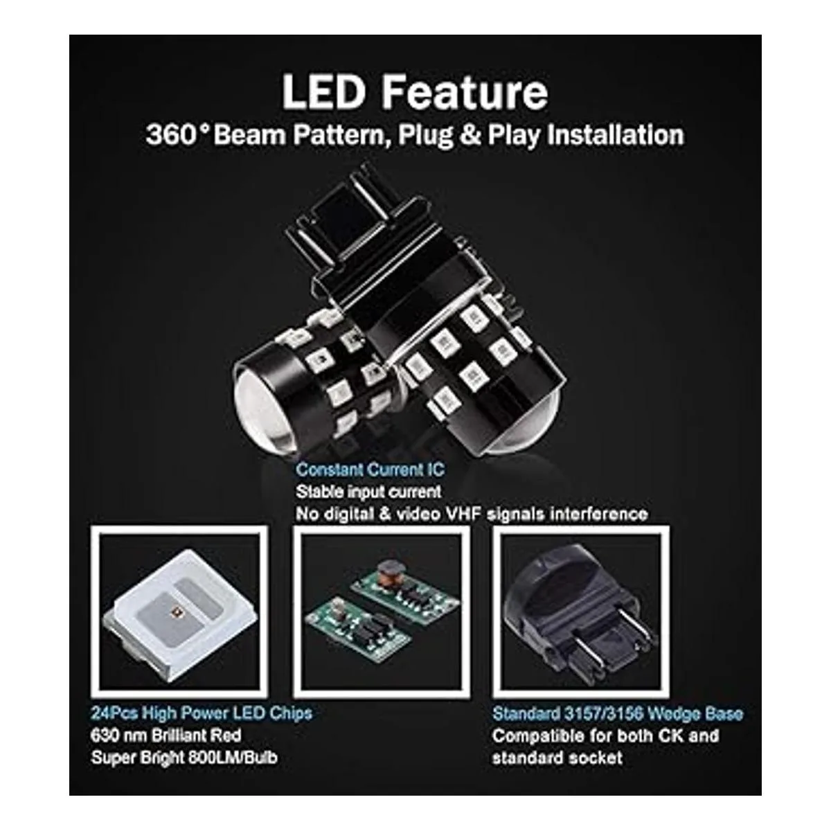 BRISHINE Paquete de 4 bombillas LED superbrillantes 3157_3