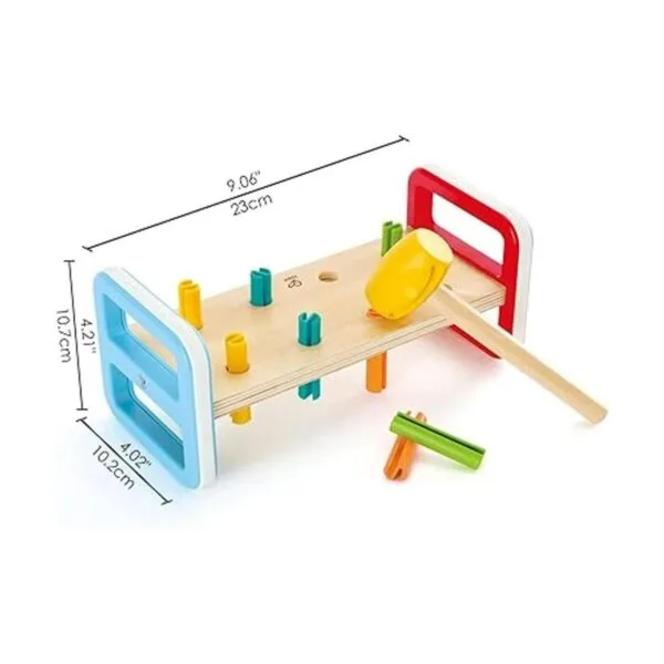 Hape Rainbow Pounder Banco de madera con martillo azul_4
