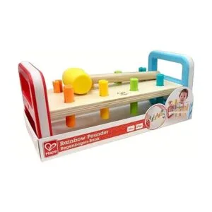 Hape Rainbow Pounder Banco de madera con martillo azul_5