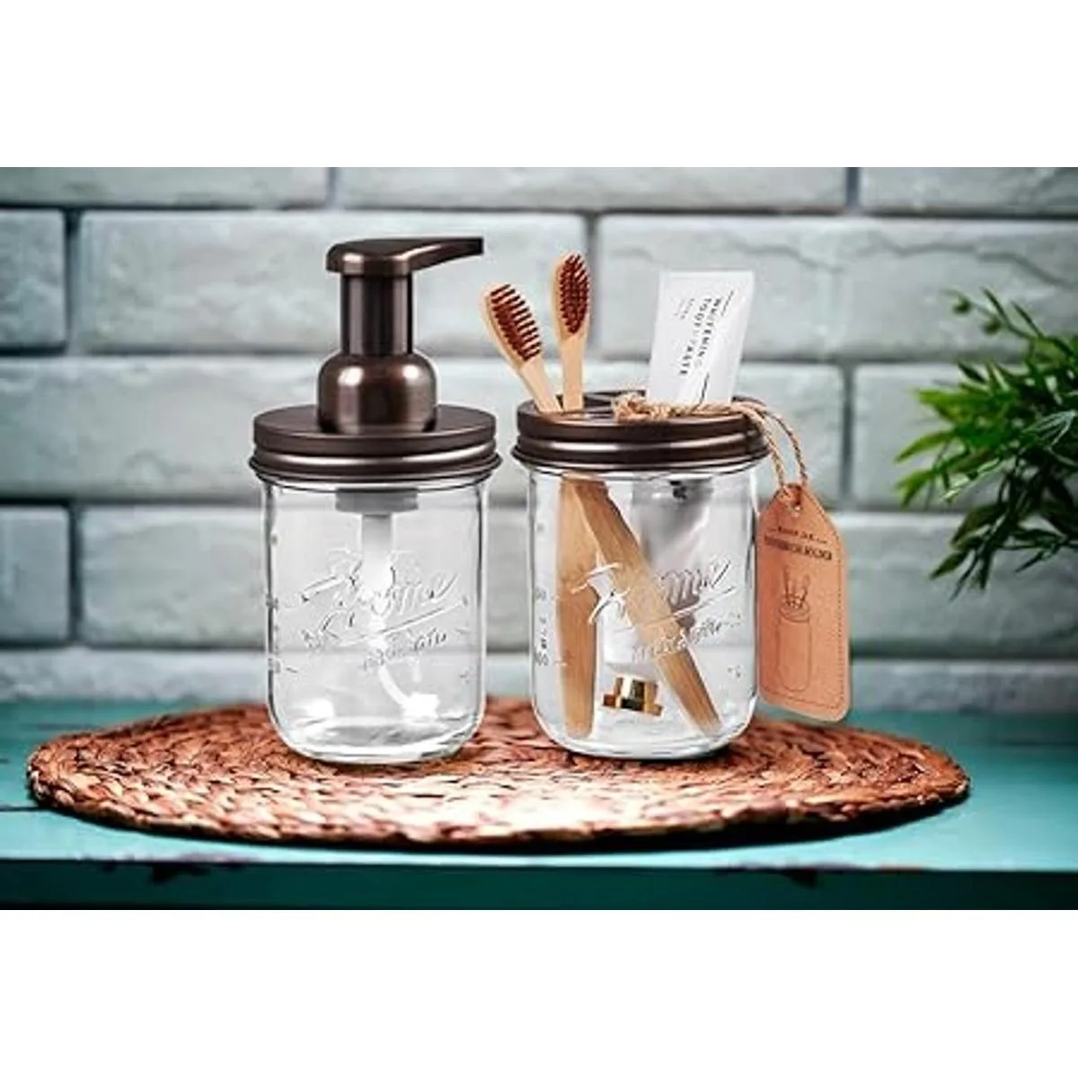 Soporte para cepillos de dientes Mason Jar Acero