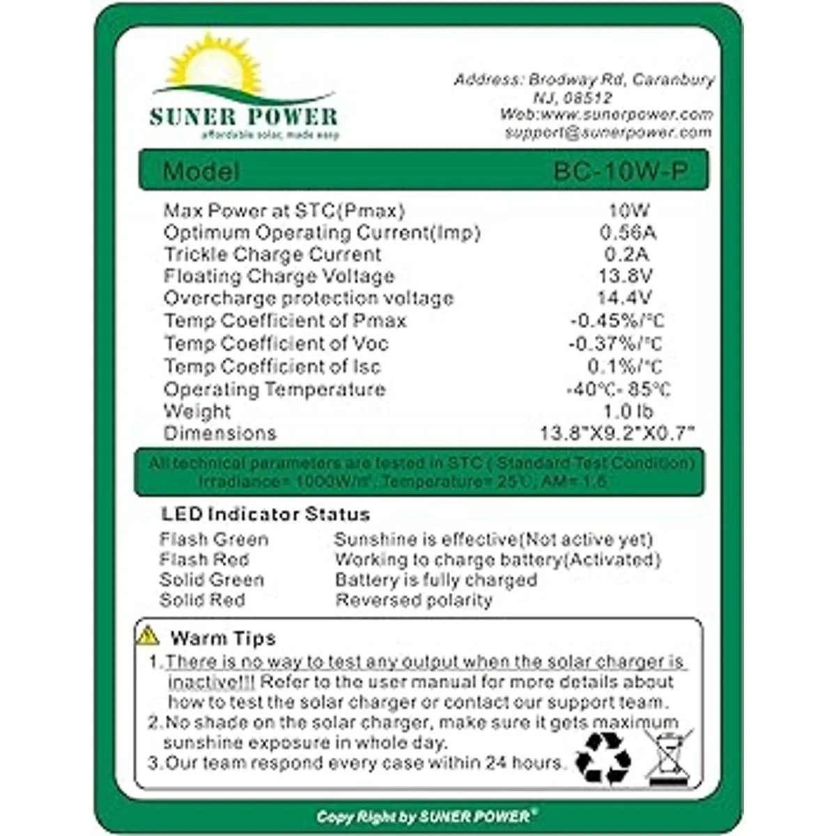 SUNER POWER Cargador y mantenimiento de goteo de batería_5