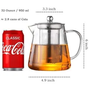 Tetera de vidrio con infusor tetera de té de 32 onzas