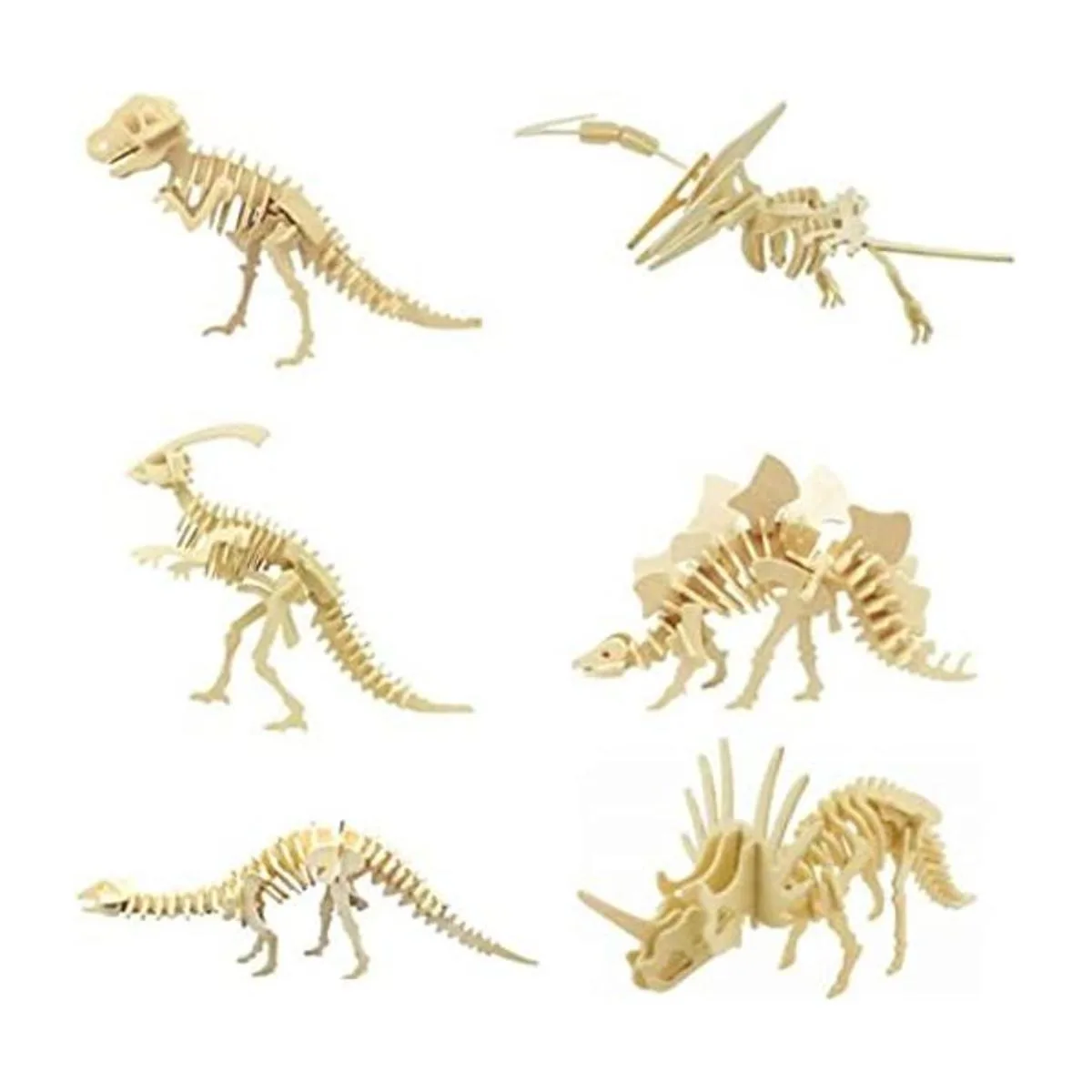 Rompecabezas de dinosaurio de madera 3D juego de 6 piezas_1