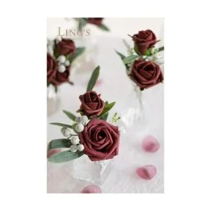 Lings Moment Flores artificiales brotes de rosa borgoña_3