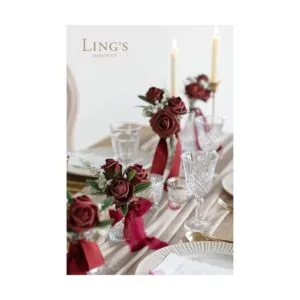 Lings Moment Flores artificiales brotes de rosa borgoña_2