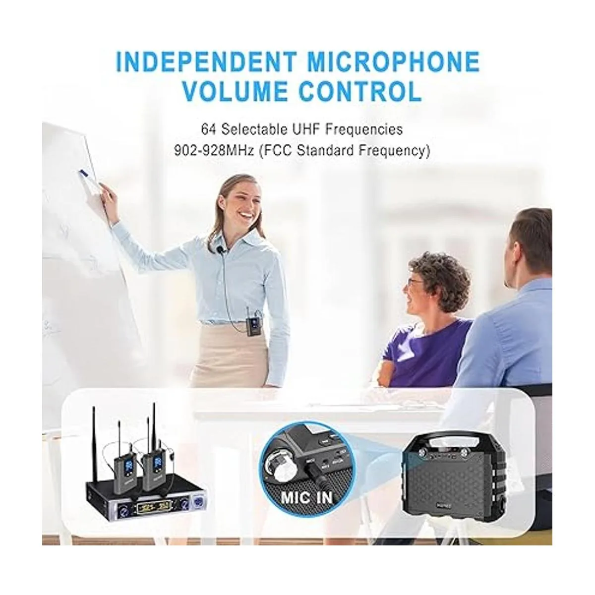 Hotec Sistema de micrófono inalámbrico dual UHF con solapa_2