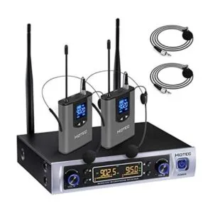 Hotec Sistema de micrófono inalámbrico dual UHF con solapa_1