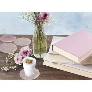 JIC Gem Juego de 4 posavasos de cristal de cuarzo rosa en