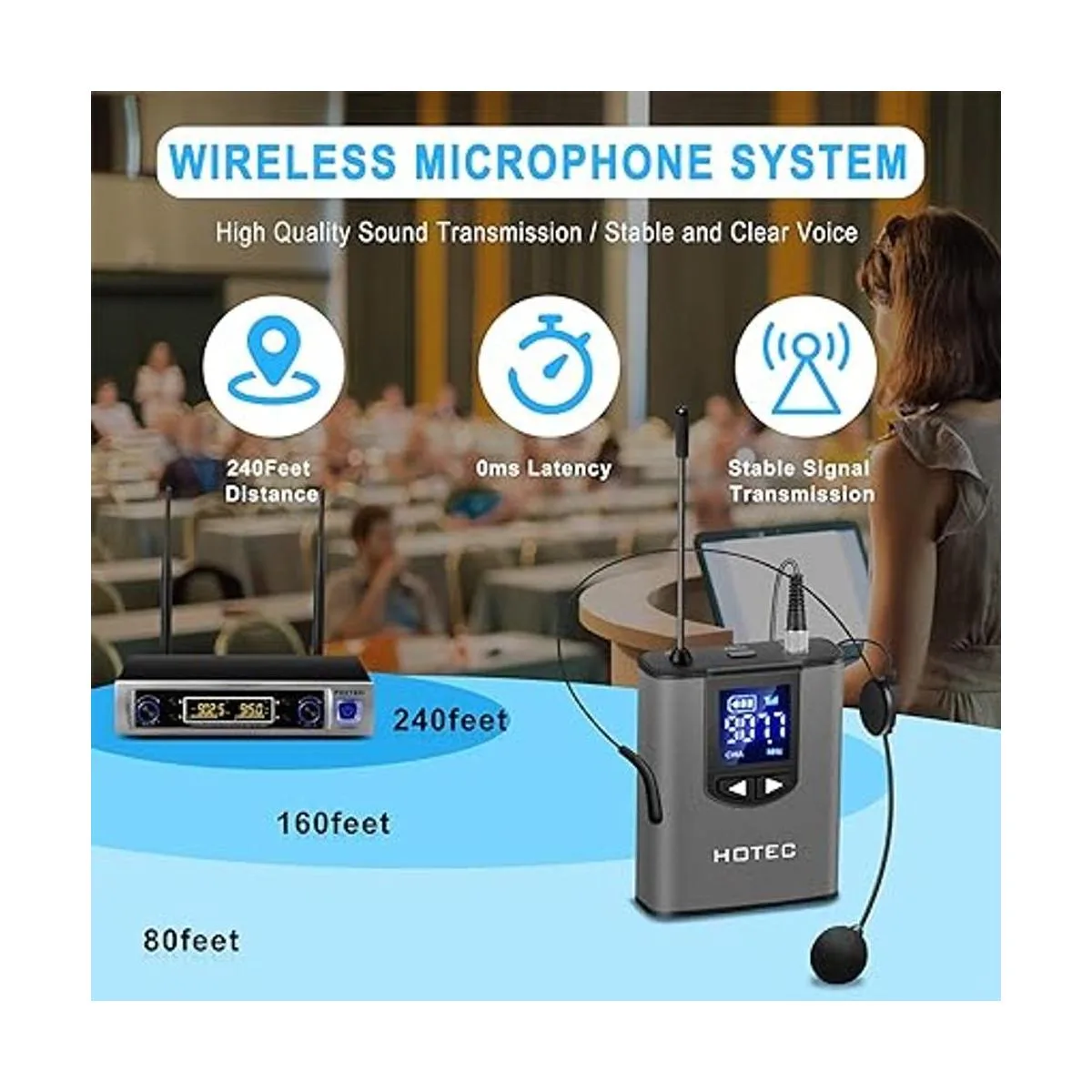 Hotec Sistema de micrófono inalámbrico dual UHF con solapa_3