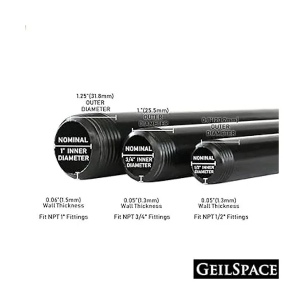 GeilSpace Juego de 6 tubos de metal negro precortados de