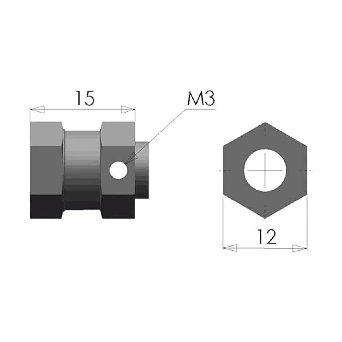 Adaptador de extensión RC 0.591 in eje HEX 0.472 in