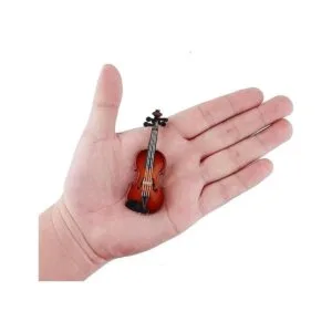 Seawoo Violín en miniatura de madera con soporte arco y