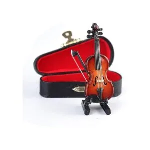 Seawoo Violín en miniatura de madera con soporte arco y