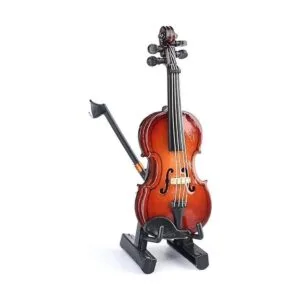Seawoo Violín en miniatura de madera con soporte arco y