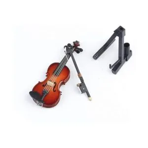 Seawoo Violín en miniatura de madera con soporte arco y