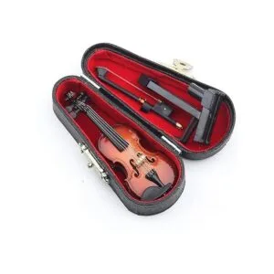 Seawoo Violín en miniatura de madera con soporte arco y