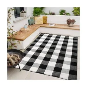 Tapete Kimode de algodón a cuadros color negro y blanco