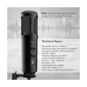 Micrófono condensador de grabación de PC USB LED azul_4