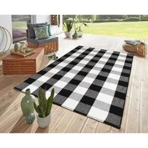 Tapete Kimode de algodón a cuadros color negro y blanco