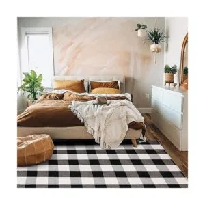 Tapete Kimode de algodón a cuadros color negro y blanco